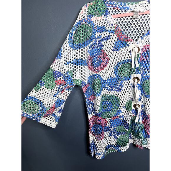 Mirror Image Open Knit Swimsuit Cover Up Coastal Grandma Cherry Floral 1x Women - Picture 2 of 10